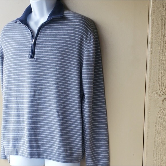 Banana Republic Mens Blue Striped 1/4 Zip Mens Pima Cotton Long Sleeve Sweater - Picture 3 of 10